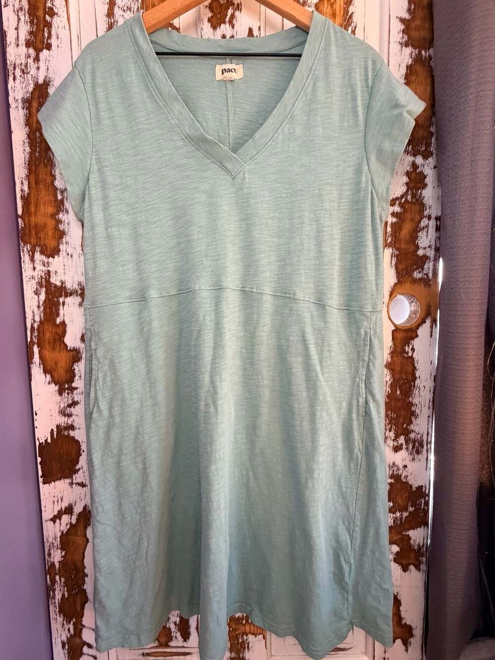 Pact “Amelia” V-Neck Midi Dress Size XL Seafoam Green Organic Cotton Coastal